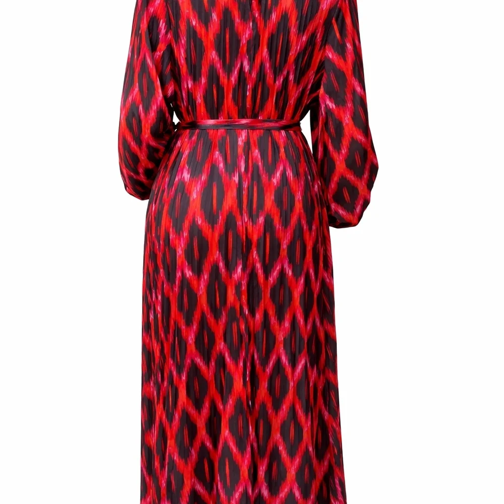 Scoop Plus Size 16/18 Red Black Ikat Midi Dress Belted Boho Long Sleeve - Picture 3 of 11